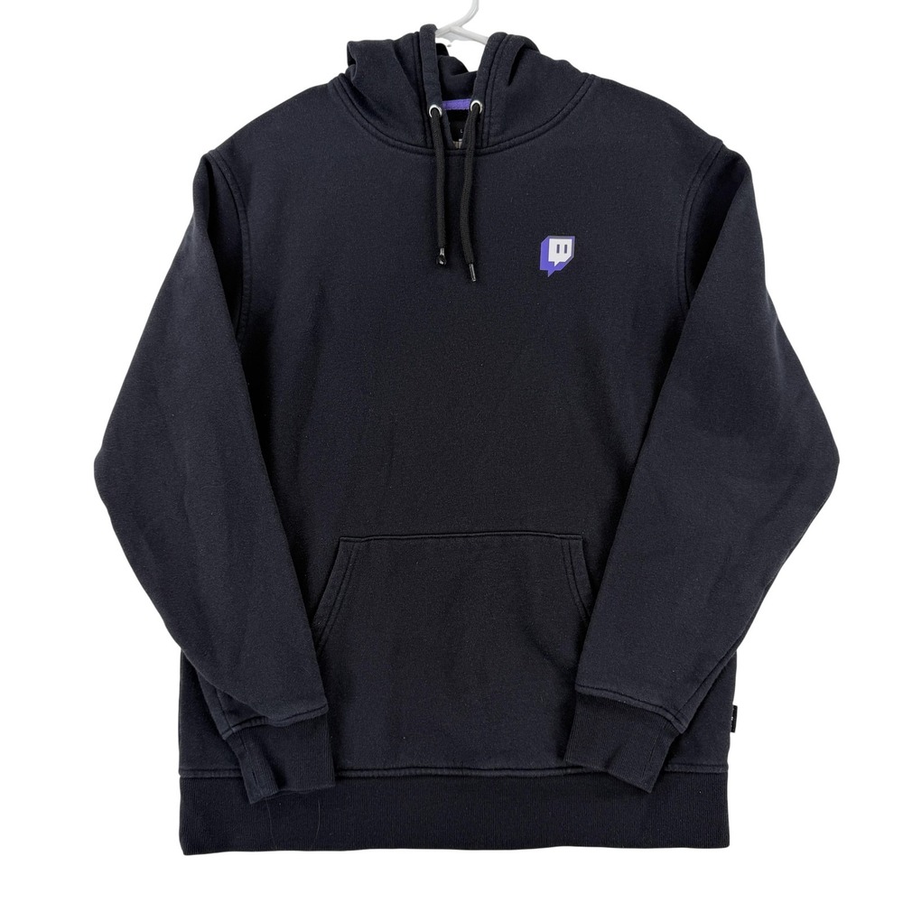 Twitch Hoodie Mens Large Black Pullover Fleece Logo Graphic Sweatshirt Streaming